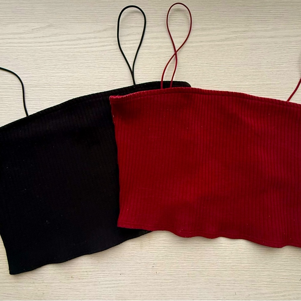 Red and Black Ribbed Tube Tops